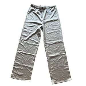 NWT Mango Satin Trousers Women S Beige Wide Leg Drawstring Pants Resortwear Airy